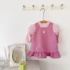 Ensembles de vêtements printemps automne bébé filles 2pcs ensembles de vêtements en coton bouillons à manches de bulle douce robe de suspension rose costume