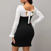 Casual jurken Missjoy sexy bodycon club jurk vrouwen bowknot slank backless veter ruche zoom zom elasticiteit high taille feest mini vestido