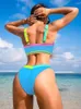 Kobiety kobiet w wieku kąpielowym Kobiety 2024 Solid Blue Bikini Swimsuit upuść hurtowe dostosowywanie Kąpiel Kąpiel Panie