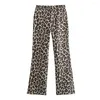 Pantalon féminin imprimé léopard jambe large pour les femmes pantalon de taille élastique de taille moyenne