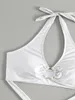 Women's Swimwear White Bikini Shiny Halter Bandage Push Up Swimsuit Brazilian Sexy Bikinis Sets Mujer Rings Beachwear Micro Bathing Suit