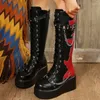 Stivali spicchi alti al ginocchio moderni 2024 scarpe invernali femminile tchino tondo alto tacco miscuglio di colori punk femminile