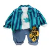 Set di abbigliamento Stubito per bambini primaverili per bambini Stupido per bambini pantaloni maglietta a strisce a righe 3 pezzi/set da bambino costume casual per bambini abbigliamento sportivo