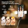 Selfie Monopods Double remplissage Light Stick Stick Trépied With Wireless Remote Mini extensible 4 en 1 Monopode pour smartphone iPhone 13 14 Y240418