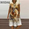 Casual jurken vrouwen retro bloem print jurk zomer mode papegaai patroon korte mouw midi straat v-neck plus size sundress