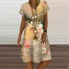 カジュアルドレス女性レトロフラワープリントドレス夏のファッションオウムパターン半袖Midi Street Vネックプラスサイズサンドレス