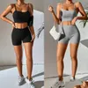 Pantalons pour femmes deux pièces Femmes Tracksuit 2 Yoga Short Y Top Top Scoop Neck Crop High Woustwear Set 240131 Drop Delivery APPAP