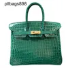 Designer Handmade 7a Handbag Bikns Genuine Leather High gloss crocodile belly leather 25CM womens elegant stylish luxury greenC4MQ