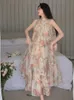 Robes décontractées de base Summer Femme Élégant Imprimé floral Robe maxi 2024 Nouvelle mode sans manches robes à volants lâches Robes de fête d'anniversaire plage