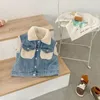 JACETAS FALL CRIANÇAS Jean colete 2024 lã Thermal Faux Fur Roupos de inverno Criança Casual Denim Casual Cor Solid Baby Girl