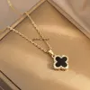 Four Leaf Clover Black and White Dual Color Full Diamond Necklace for Women in 2024, New Trendy and Fashionable Collarbone Chain Titanium Steel Necklace 779