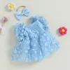 Baby Girl 2 -delige outfits Flower korte mouw romper jurk met schattige hoofdbandset zomerkleding 240408