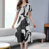 Casual Dresses Teen Summer Women's Loose Flower Dress Kort ärm Lång version Beach for Women Party