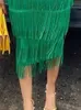 Green Fringe Bodycon Pencil Skirts Tassel High Waist Women Stretch Sheath Midi Length Ladies Slim Jupe Saias faldas Big Size 240412