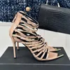 Sandalen lässige Designer Mode Frauen Schuhe sexy Dame Nackte Lackleder Riemchen -Knöchel Wrap Spointy Toe High Heels 10 cm