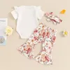 Clothing Sets Baby Girls Summer 3PCS Short Sleeve Ruffle Romper Tops Floral Flared Pants Headband
