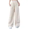 Women's Pants High Waist Chinese Style Buckle Suit Summer Thin Satin Jacquard Casual Straight-Leg Wide Leg Trousers