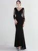 Abiti casual sexy Vedi attraverso il pizzo Maxi Summer for Women Luxury Wedding Party Dress Elegant Prom Long Sleeve Evening Vestido