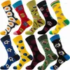 Men's Socks 2024 6/10 Pairs Lot Pack Men Women Couples Lover Arrival Rhombus Animal Christmas Cartoon Fruit Dot Cotton Happy