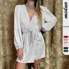 Casual Dresses Fashion Summer Nightclub Flash Lantern Sleeve Dress Sexy Cardigan With Belt Short Skirt For Women