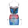 Casual jurken dames 2024 zomer bedrukte achterste riem buis top mesh slank fit rok set groothandel