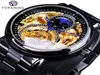 ForSining Classic Black Golden Clock svart rostfritt stål Fashion Blue Hands Design Men039s Automatiska klockor Horloges Mannen6950182
