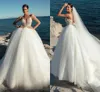Ball Gown Wedding Dresses Beach Boho Lace Appliqued Straps Modern Princess Bridal Robes de Mariee Puffy Tulle Court Train Sexy Backless Bride Dresses Fashion AL9890