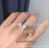 High End jewelry rings for vancleff womens Seiko Horse Eye Butterfly Ring White Fritillaria Double Full Diamond Butterfly Ring Blue Turquoise Original 1:1 With logo