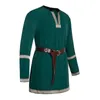 T-shirts pour hommes hommes adultes Médieval Knight Warrior Costume Green Tunique Vêtements Norman Chevalier tresse Viking Pirate Saxon Top Shirt for
