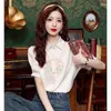 Camisas de gasa para mujeres Bordado de estilo chino Bordado suelto de manga corta Tops Summer Vintage Clothing Ycmyunyan