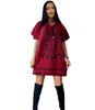 Women's caual short sleeves desinger dress black red color printed beauty women loose hoody with buttons woolen hoodie jacket loose dress