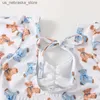 One-Pieces 3 pieces of childrens clothing girl swimsuit summer cute cartoon bear print top+plain short sleeved baby clothing Q240418