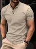 Men's Casual Shirts Solid Stand Collar Short Sleeve Fashion Handsome Business Shirt Men Clothing Summer Button Fit Gym Male