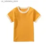티셔츠 100% 순수면 미니 어린이 여름 짧은 슬리브 티셔츠 소년과 여자 색상 부드럽고 편안한 탑 티셔츠 어린이 캐주얼 티셔츠 Q240418