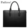 Padieoe Mens Briefcase Genuine Leather Totes Bag for Documents Leather Mens Shoulder Bag Male Cow Skin Business Messenger Bag