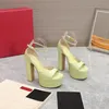 Piattaforma di alta qualità in pelle sandalo in pelle da 155 mm pompa di lusso per donne scarpe da sposa estate piattaforma di caviglia regolabile in pelle e tacco a blocchi con scatola