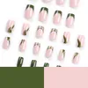 Valse nagels 24 -stcs/doos Franse stijl goud glitter draagbare groene vaste kleur manicure nep