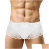 Men de cale gais Lace G-string Sissy jupe t-back tong ruffle érotique lingerie pochette y satin satin satin sous-vêtements u50 drop dhbwk