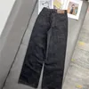 Broderade mönster denim byxor för kvinnor hög midja rak benbyxor designer jeans hiphop långa byxkläder