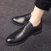 Casual Shoes Autumn Winter Men Pointed Toe Oxford Business Leather Leisure Comfy Soft Gentleman Lace-Up Shoe IV