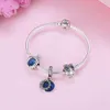 Pandoras Charm Designer Jewelry Woman Bracciale Pandorabracelet 925 Blu Silver Blue Crown Owl Dream Star Star Bracciale in rilievo in perline Set di braccialette sciolte