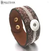 Bracelets de charme Moda Crystal intercambiável 052 ShiNestones Velvet Leather Bangle Fit 18mm Snap Button Jewelry Bracelet para mulheres Presente