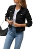 Giacche da donna in denim giacca a maniche lunghe per donne bottoni al collo con risvolto a colori solidi lungo i jeans camioncinetto vintage blouson