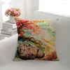 Mobilier d'oreiller rétro peinture à l'huile stéréoscopique paysage en lin imprimé numérique