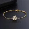 Designer 1to1 Bangle Luxury Jewelry Fanjia Leaf Grass Jewelry Womens Three Leaf Grass Full Diamond Bracelet Simple Lucky Grass Simple Light Luxury Jewelry