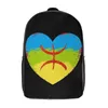 Backpack Amazigh Love Heart Flag - Berber Durável confortável Knapsack17 polegada ombro vintage Novidade de viagem vintage