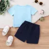 Kläduppsättningar Småbarn Baby Boy Beach Outfit Kort ärm T-shirt Söt djurtryckstoppar Solid Colic Elastic Midje Drawstring Shorts 2ms Set