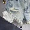 Women's Jeans Girl A- Line Wide-Leg Pants Summer Clothes Versatile Fashion Slimming Holes Fringed Burr Split Denim Shorts