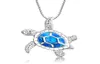 New Fashion Cute Silver Filled Blue Opal Sea Turtle Pendant Necklace For Women Female Animal Wedding Ocean Beach Jewelry Gift8970831