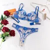 BHs setzt Frauen florale Stickereien erotische Dessous sexy romantische Aufsicht durch BH -Höschen zweiteilige transparente Mesh Unterwäsche Set